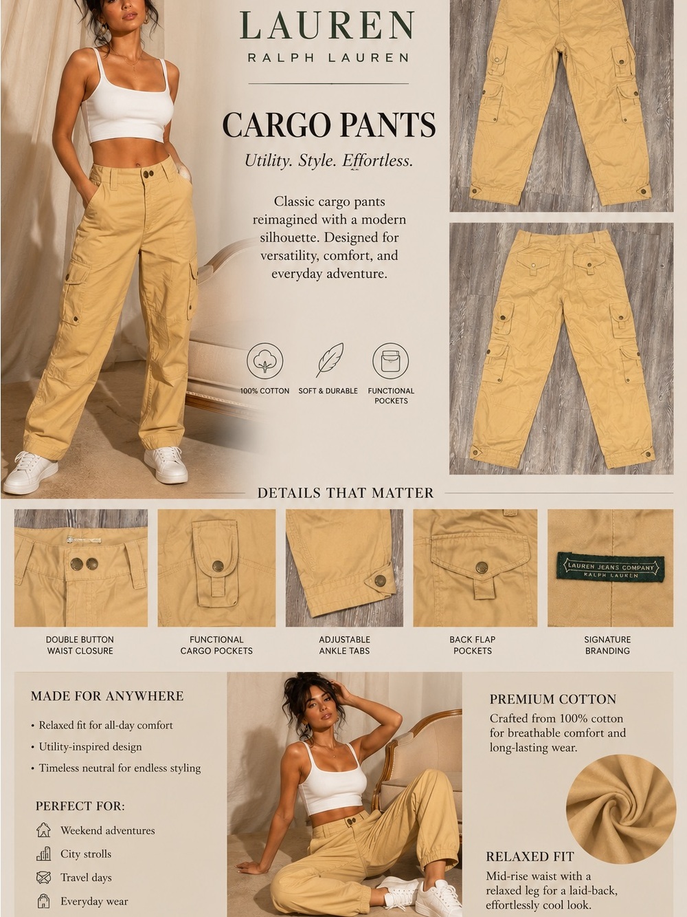 Lauren Ralph Lauren Tan Cargo Pants
